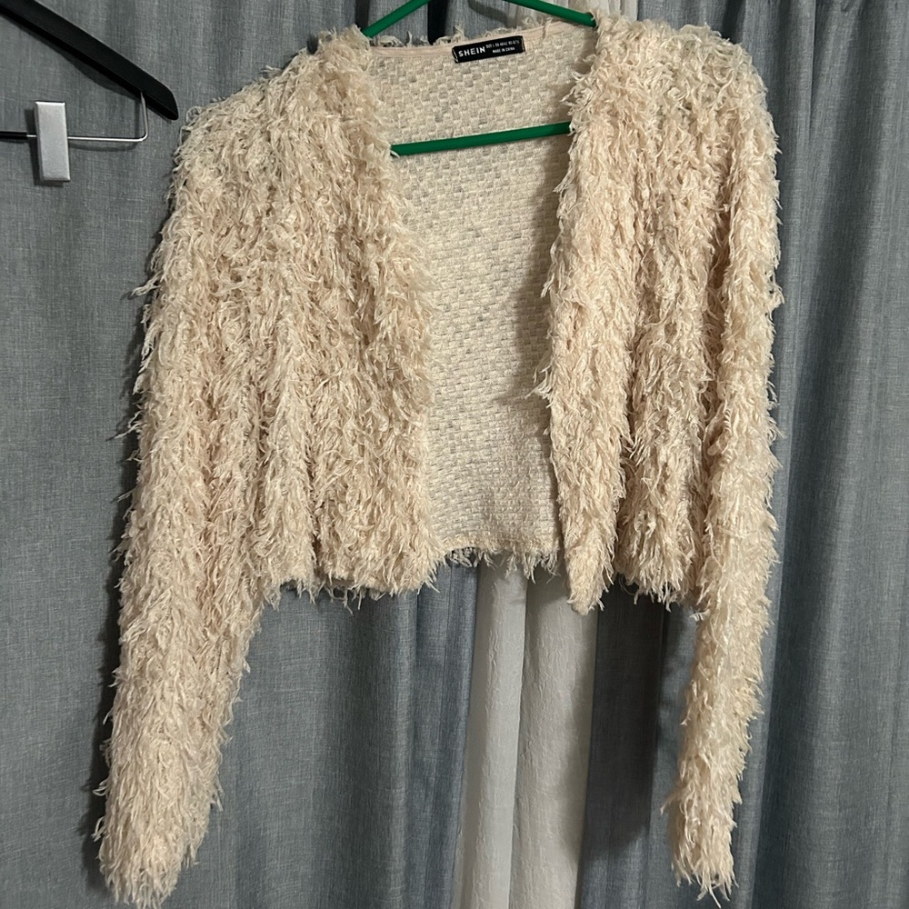 SHEIN Fluffy Feather Cream Sweater
